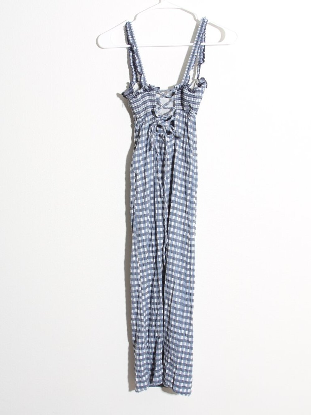 Free People Lucinda Gingham Midi Dress Indigo Combo Blue Lace-Up Back Size XS - Picture 12 of 16